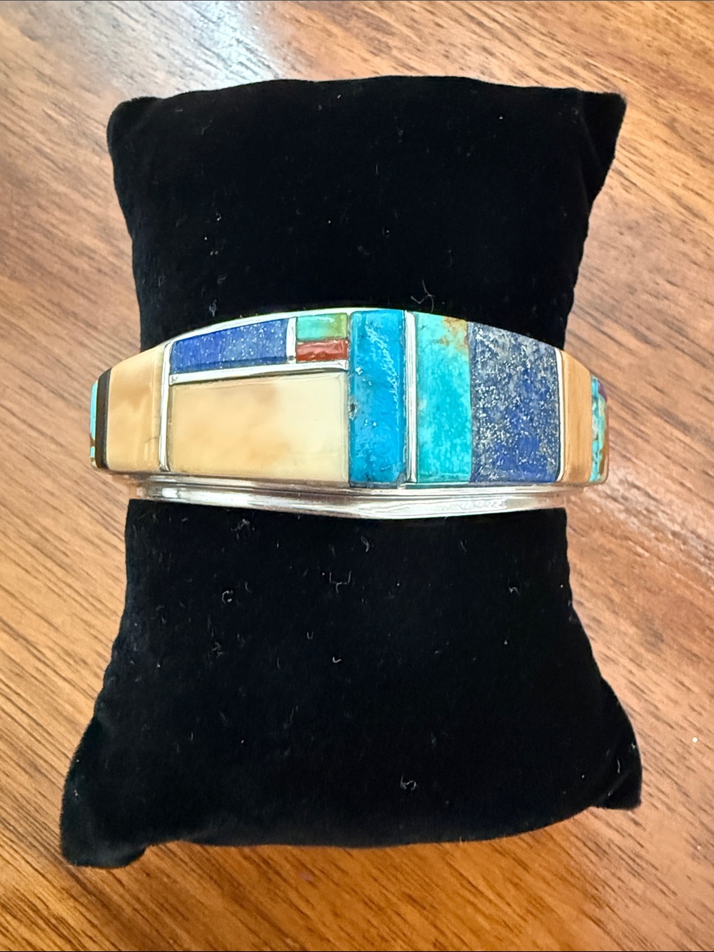 Marlin Honhongva Sterling Cuff Bracelet Contemporary Multi-Cobble Stone Inlays - Picture 2 of 12